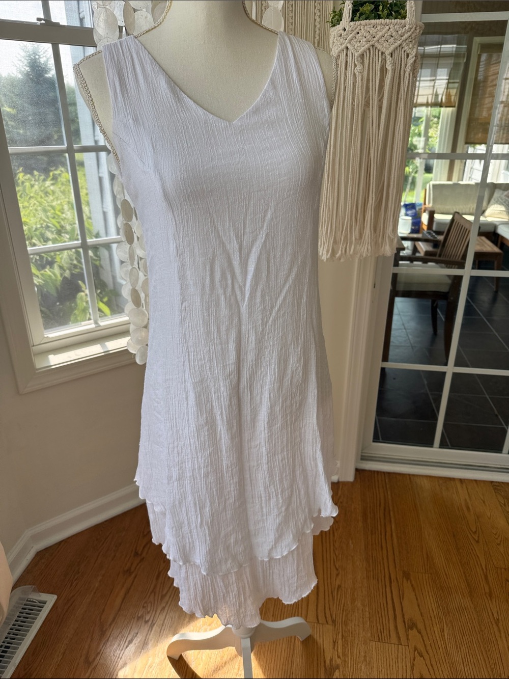 Silk and Cotton White V-Neck Dress small medium